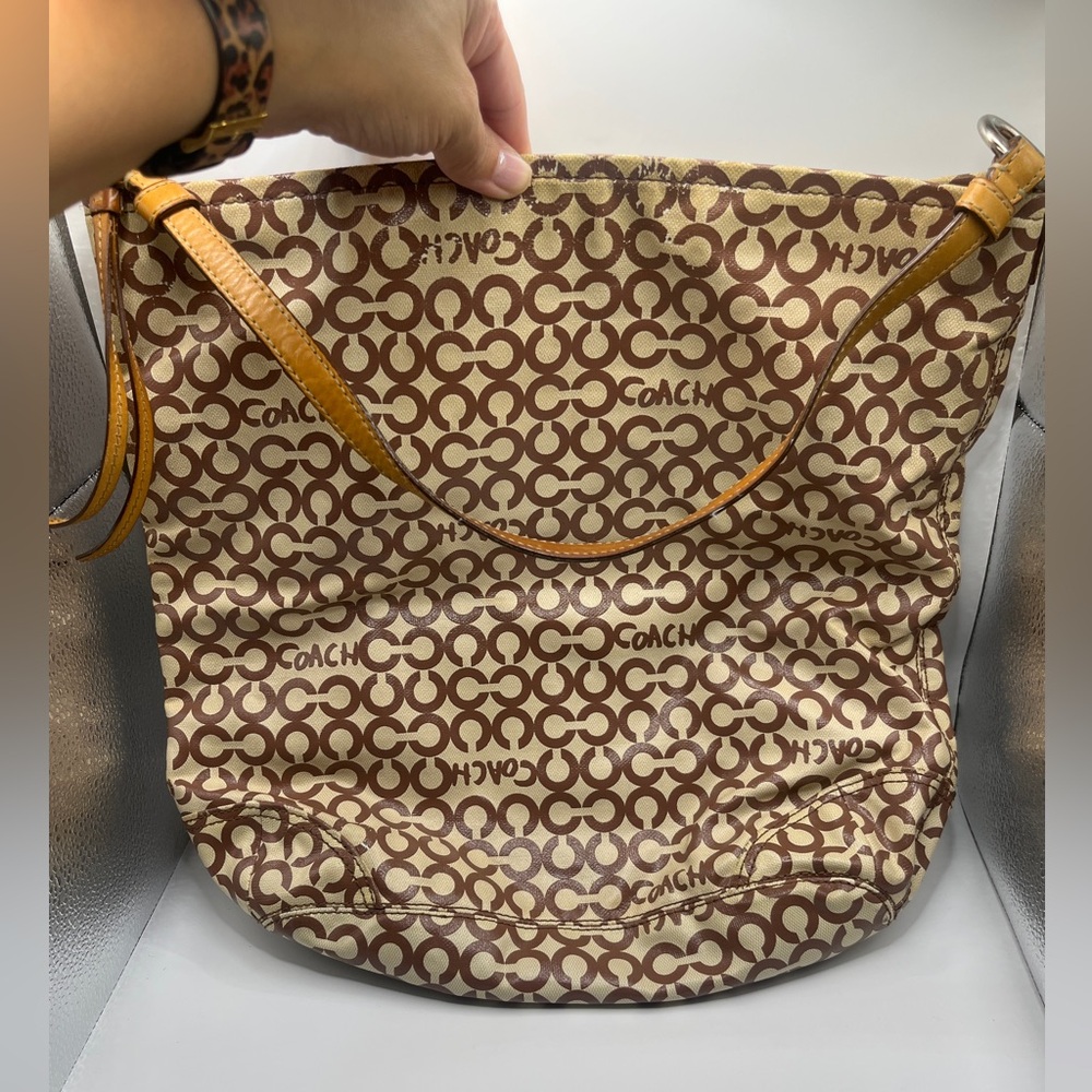Coach Canvas Coated Monogram Bag with leather handle and silver hardware